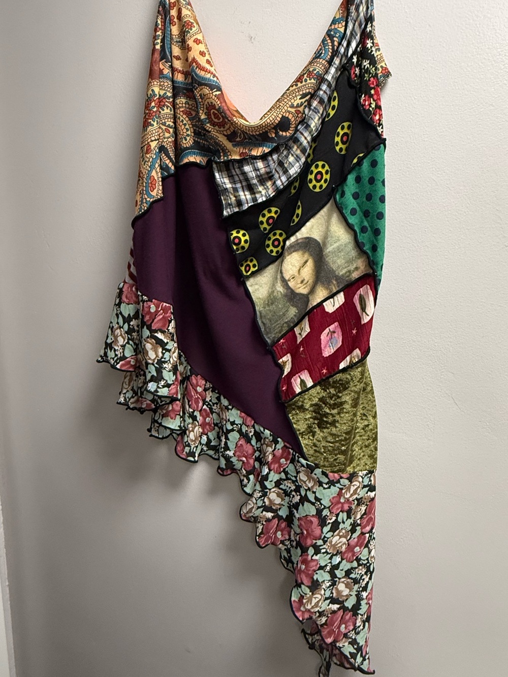 Like New (Worn Twice) Handmade AZ Artisan Patchwork Printed Asymmetrical Tank